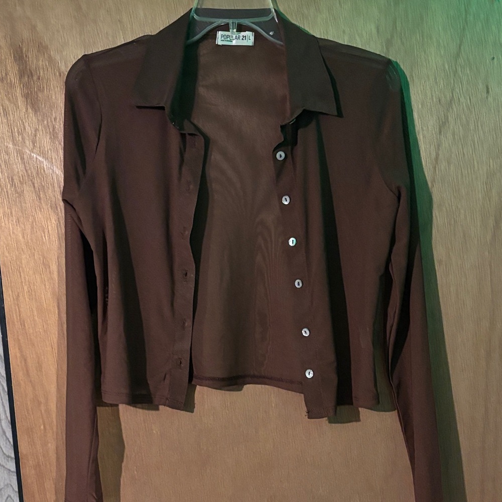 Forever 21 Chocolate Brown Button-Down Shirt